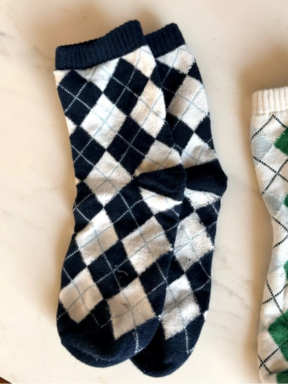 Gymboree Boys 2 pairs of Argyle Socks - Navy & Green white & light blue